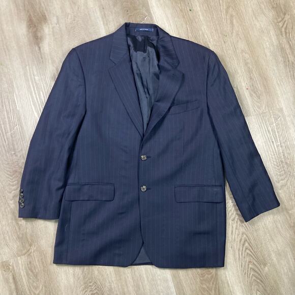 Lauren Ralph Lauren Women's Navy Blue Pinstripe Blazer Jacket Size 42R - Picture 9 of 16